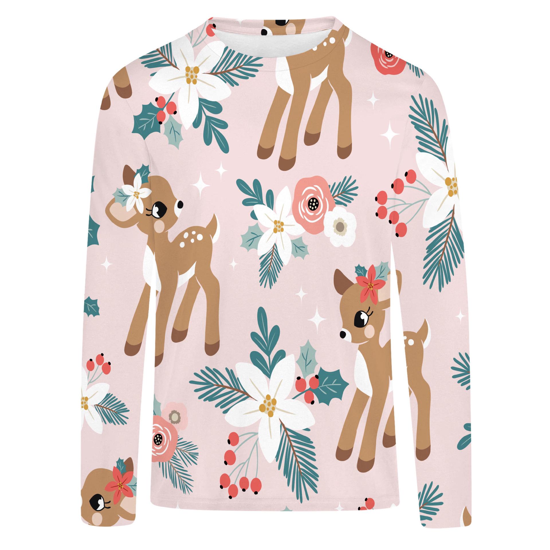 

Spring and Autumn Cartoon Cute Sika Deer Pattern 3D Printed Top for Women s Casual Long Sleeve T-shirts S