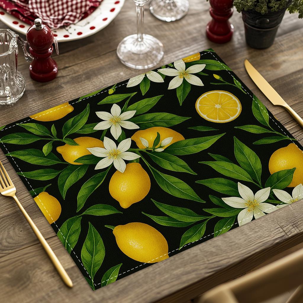 4/6/8pc Lemon Printed Summer Linen Placemat Fresh Holiday Dining Table Mat Decoration for Wedding Party Home Gathering