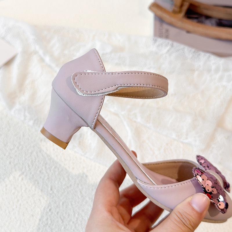 Girls' 2026 Summer Fashion Princess Bow High-Heeled Sandals for Toddlers