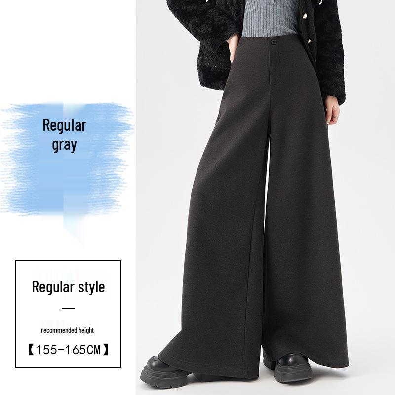 

2025 High Waist Woolen Wide-Leg Pants for Women - Slimming, Floor-Length, Autumn/Winter Trousers S