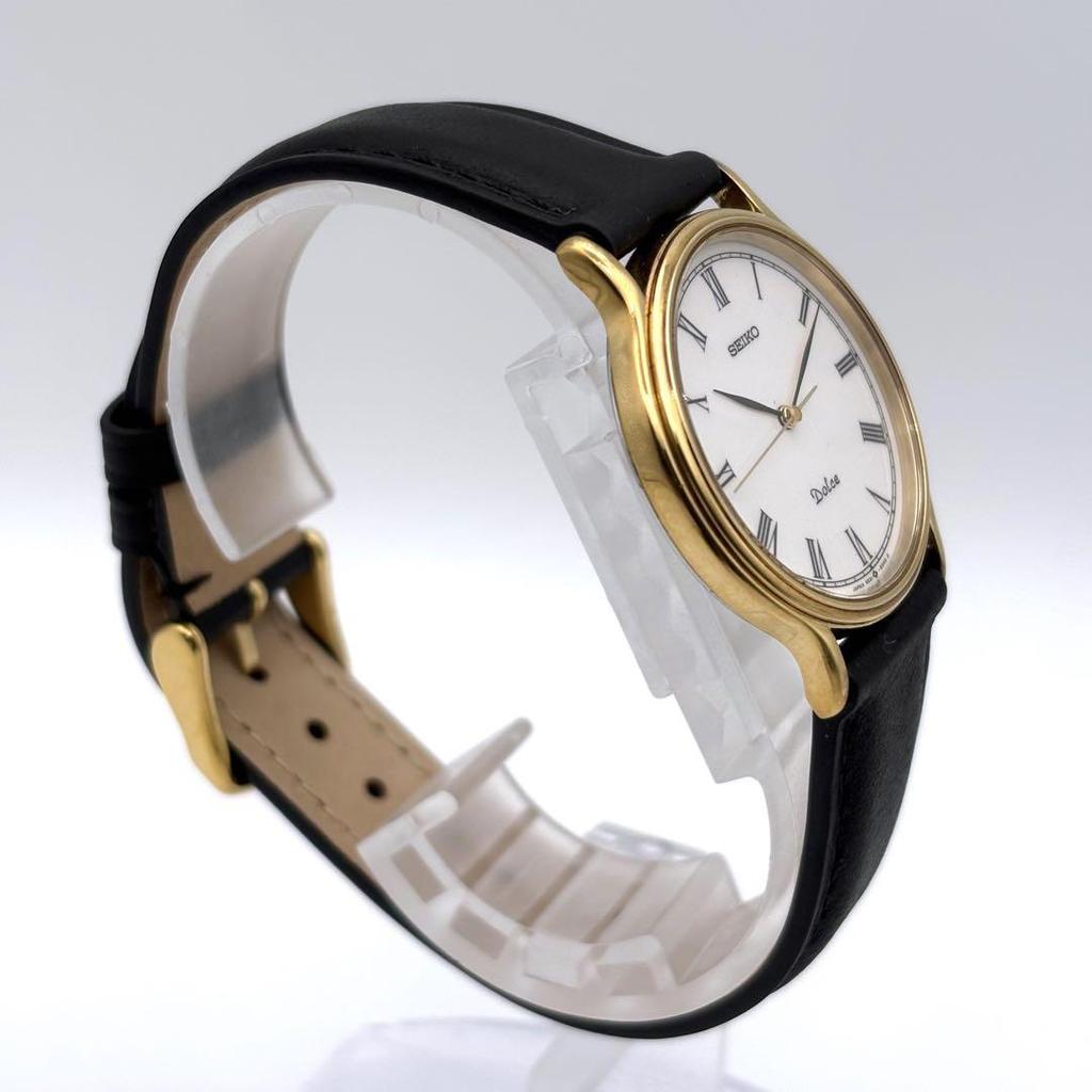 [USED] SEIKO DOLCE Quartz White x Gold Roman Wristwatch Strap