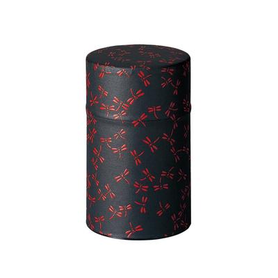 Noguchi Kumataro Tea Garden Tea Caddy, 150g, with Washi Paper and Inner Lid, Inden Dragonfly Pattern, Black, Made In Japan, Stylish