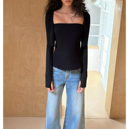 RA Minimalist Strapless Side Slit Top - Black/White