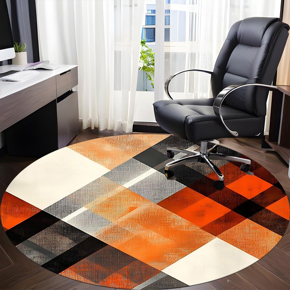 1pc Orange Black White Chair Carpet for Office, Round Polyester Mat, Indoor Decor for Office, Easycare Fabric, Washable Non-slip Area Carpet