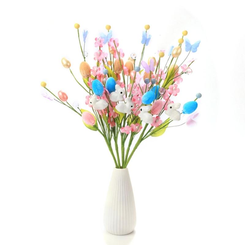 Simulated Rabbit Twig Ornament Artificial Easter Stem Bouquet Furnishing Decoration Decorative Picks Accessories