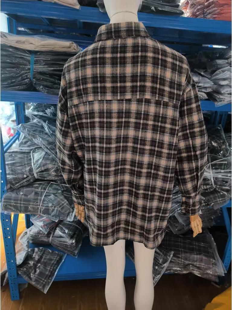 2024 A/W Women's American Retro Plaid Polo Collar Loose Shirt