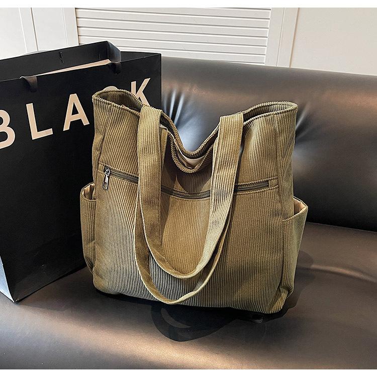 Corduroy bag women's large-capacity new summer casual shoulder bag versatile college student tote bag
