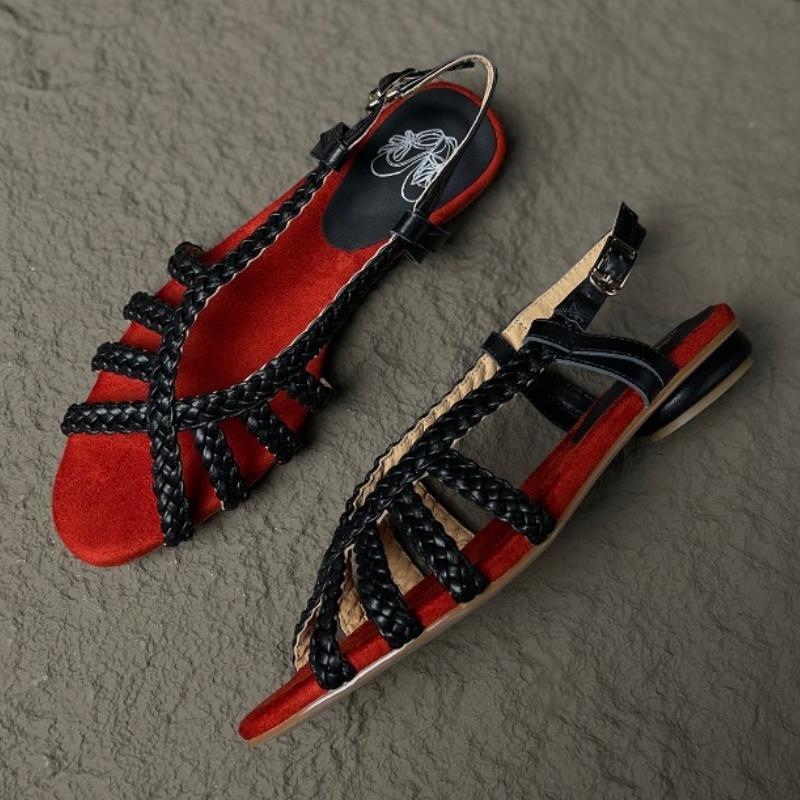 

Fashion High Quality Handmade Woven Flat Sandals Women Fashion Back Strap Buckle Brand Designer Shoes Summer Sexy Open Toe Beach Sandals 40 чёрный
