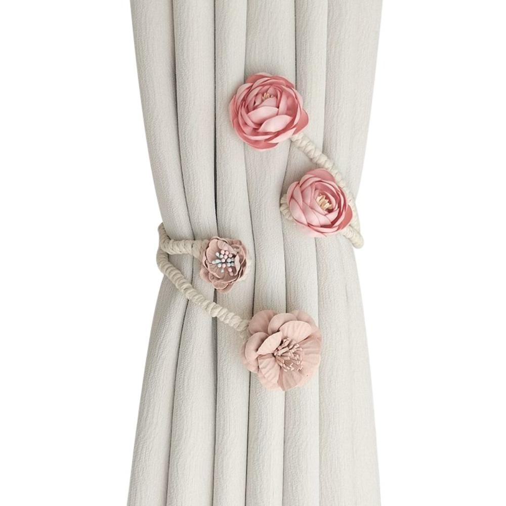 

2PCS Elegant Rose Curtain Tieback Cotton Curtain Holdbacks Flower Curtain Buckle Home Decoration розовый