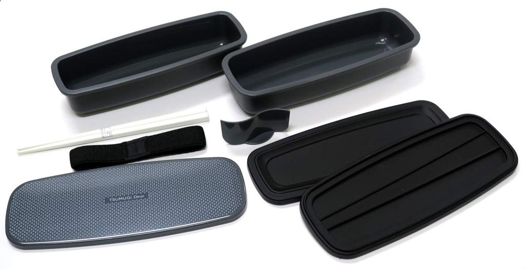 OSK Lunchbox für Herren 2-stöckige Lunchbox TSUMUGI Deux Gürteltasche Made in Japan Spülmaschinenfest 470ml+420ml [Mit Stäbchen/Mittagessen inklusive/Mit