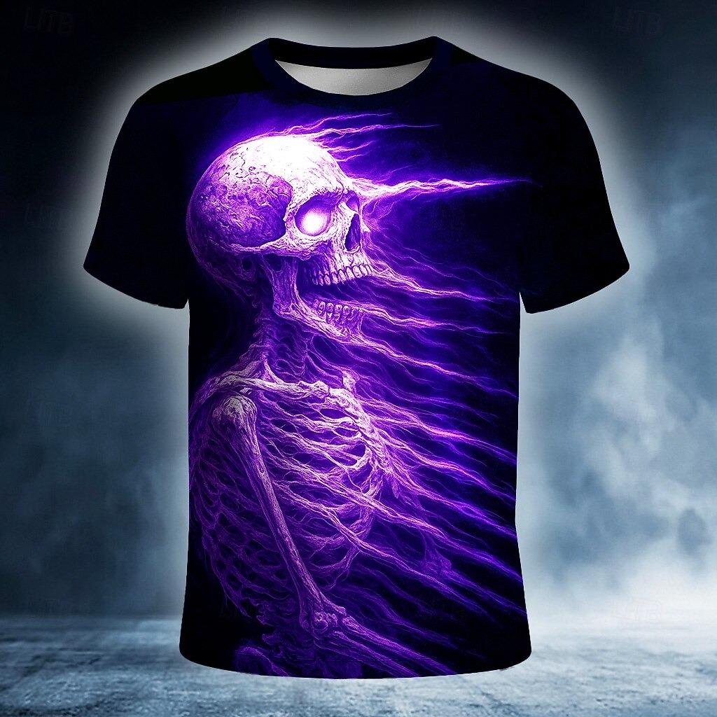 Summer Skull Optical Illusion 3D Print T-Shirts Streetwear Men Casual Oversized O-Neck Short Sleeved T Shirt Tees Tops Clothing