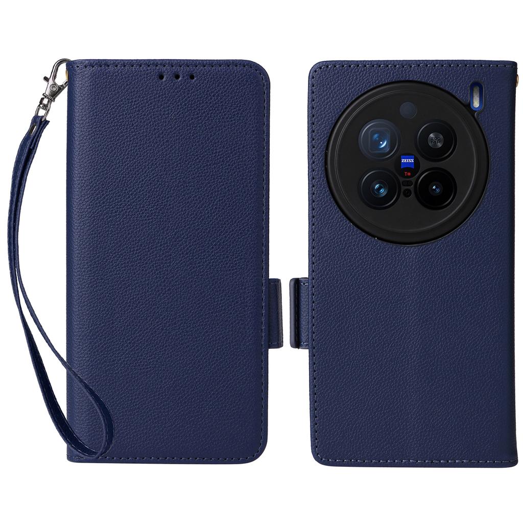 For vivo X200 Pro 5G Case with Wrist Strap Litchi Texture PU Leather Wallet Phone Cover