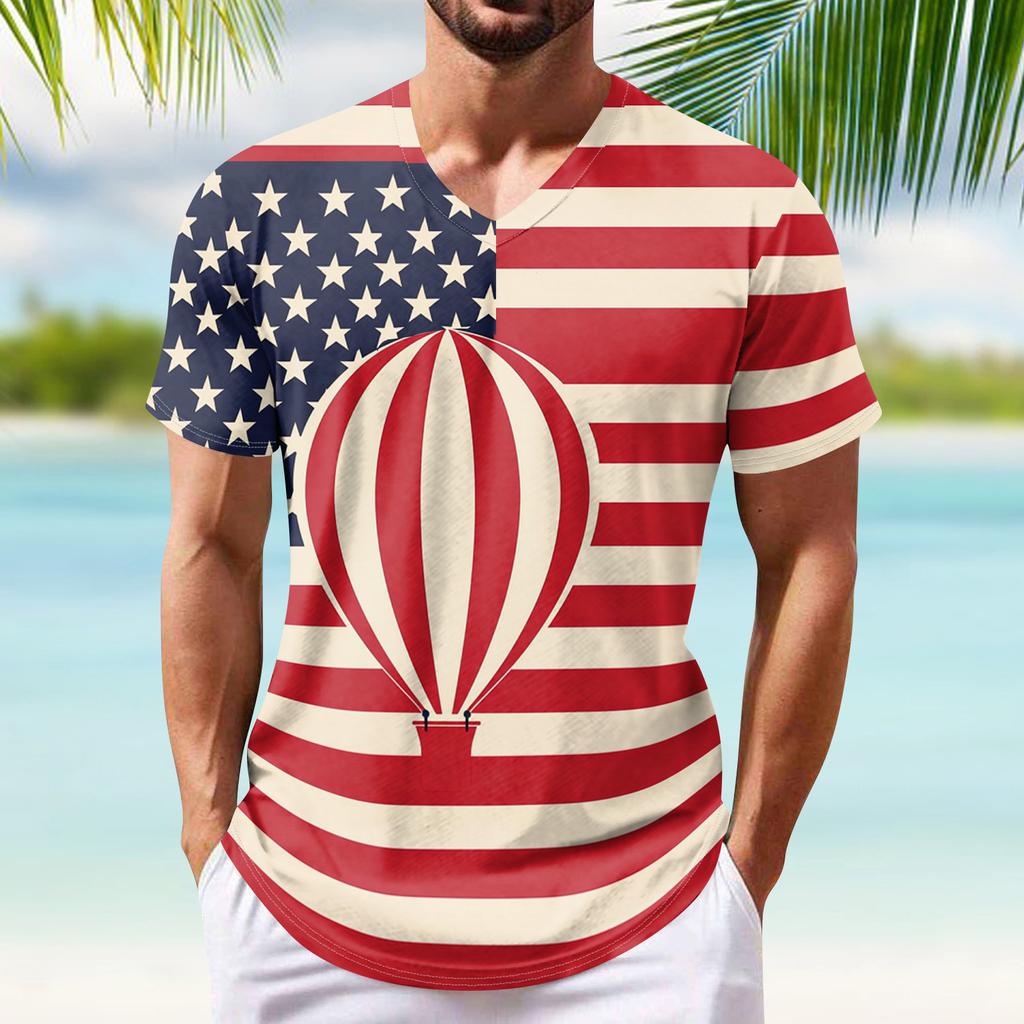 Summer Men's Popular T-shirt Printed V-neck Short Sleeved T-shirts