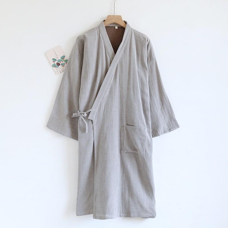Accappatoio in garza di cotone in stile giapponese da uomo, di grandi dimensioni, kimono, camicia da notte, primavera ed estate, pigiama sottile, yukata con lacci, felpa