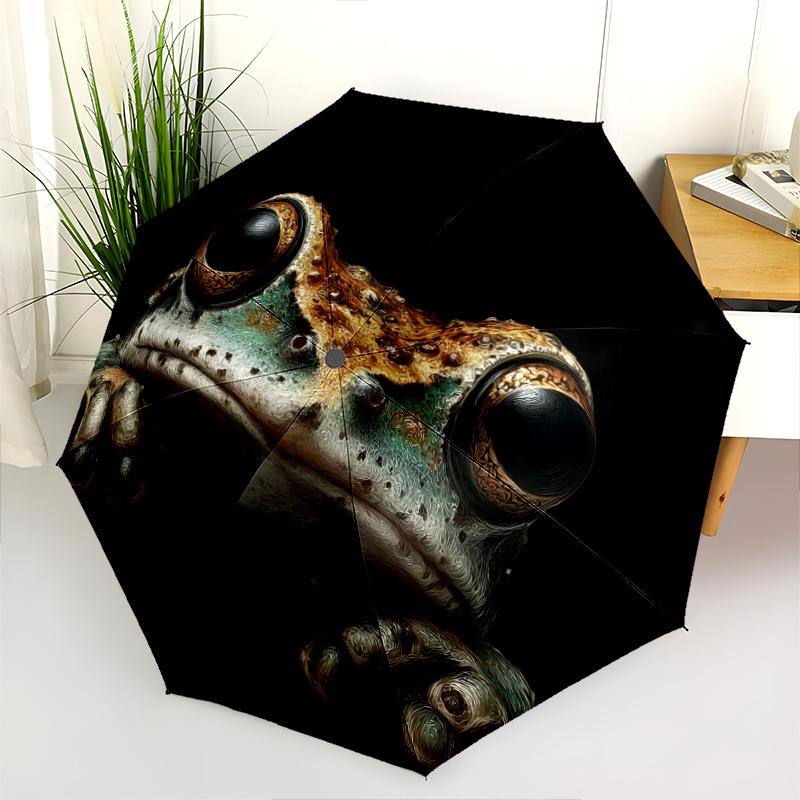 Frog pattern, automatic folding umbrella, portable and foldable design, 8 ribs, a Christmas or birthday gift.