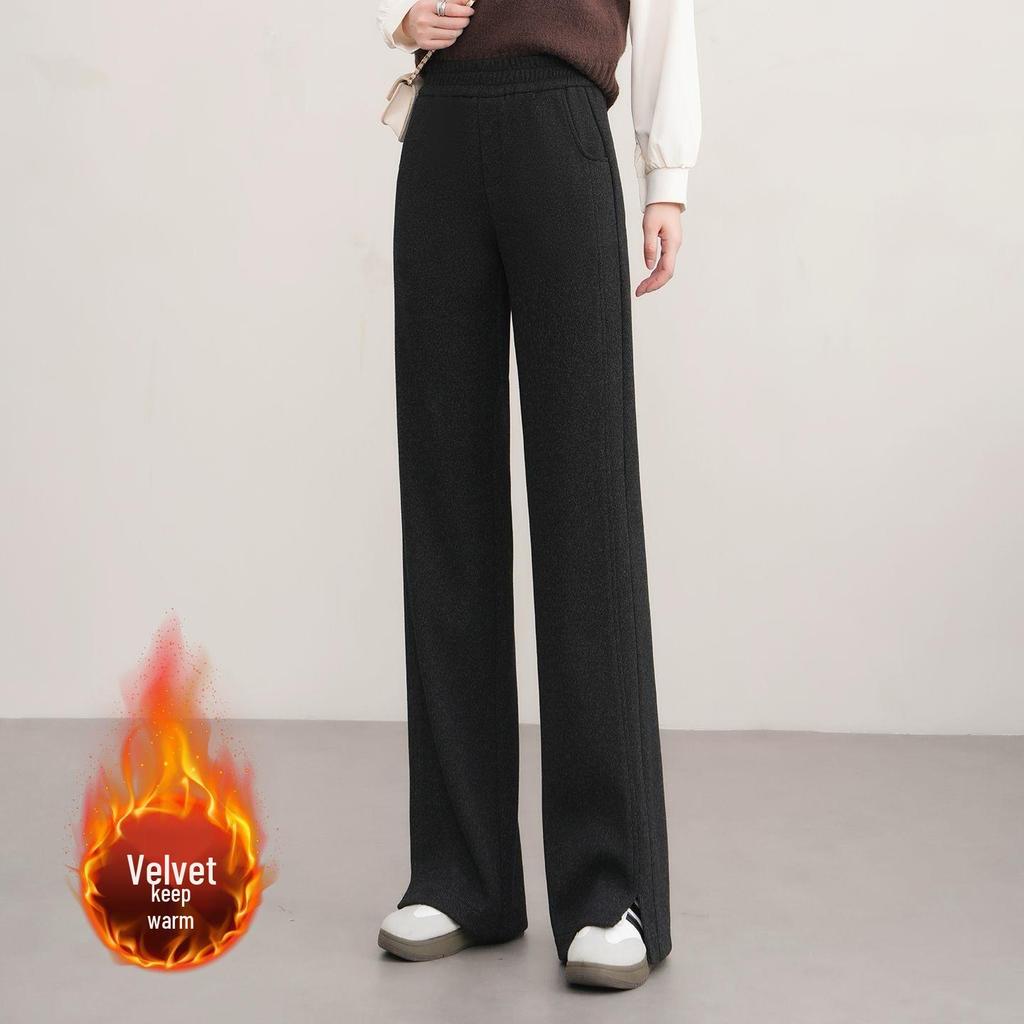 Women's High-Waisted Wool Wide-Leg Pants - Cozy Autumn/Winter Slimming Casual Trousers