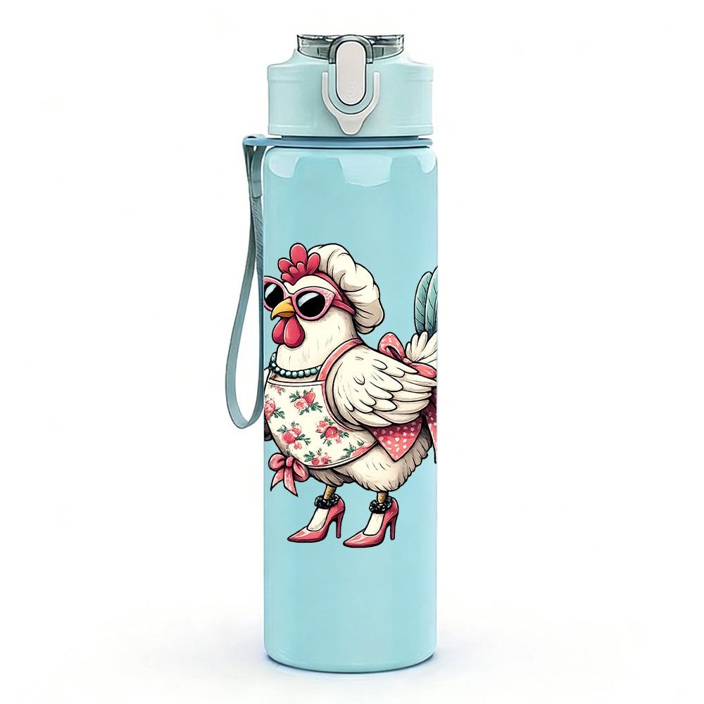 1PC Cowgirl Chicken Western Cartoon Print 750ml Color Plastic Sports Water Bottle Leakproof Flip Straw Lid Suitable for Sports Office Home Use