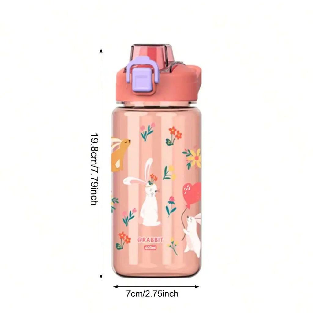 1pc 600Ml Student Sippy Cup Water Bottles Creative Cartoon Feeding With Straws And Lids Spill Proof Portable Beverage Cups