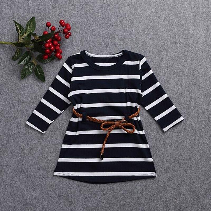 

Модна дитяча смугаста сукня для дівчаток з поясом, літній одяг 8