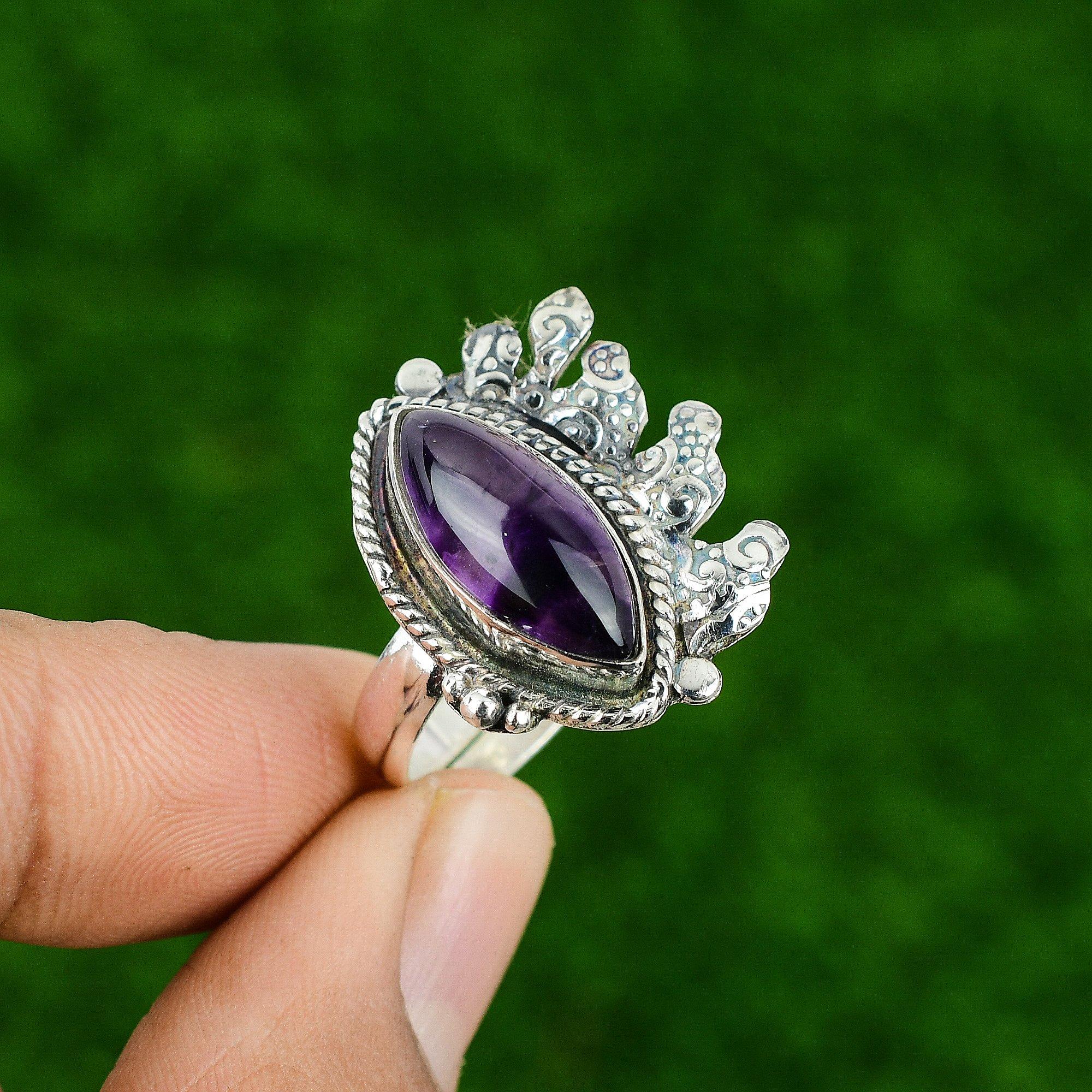 

Natural Star Amethyst Gemstone Statement Purple Adjustable Ring 925 Silver Adjustable