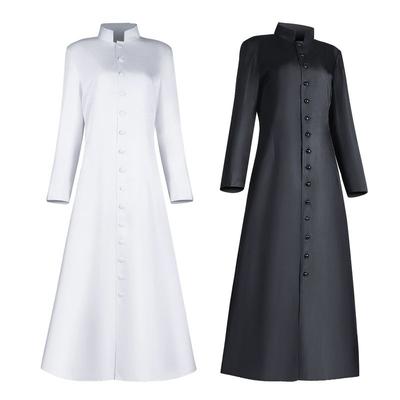 Halloween Cos Performance Kleid Geistliches Kleid Robe Cosplay Kostüm Schwarz Weiß Lang Pfarrer Anzug