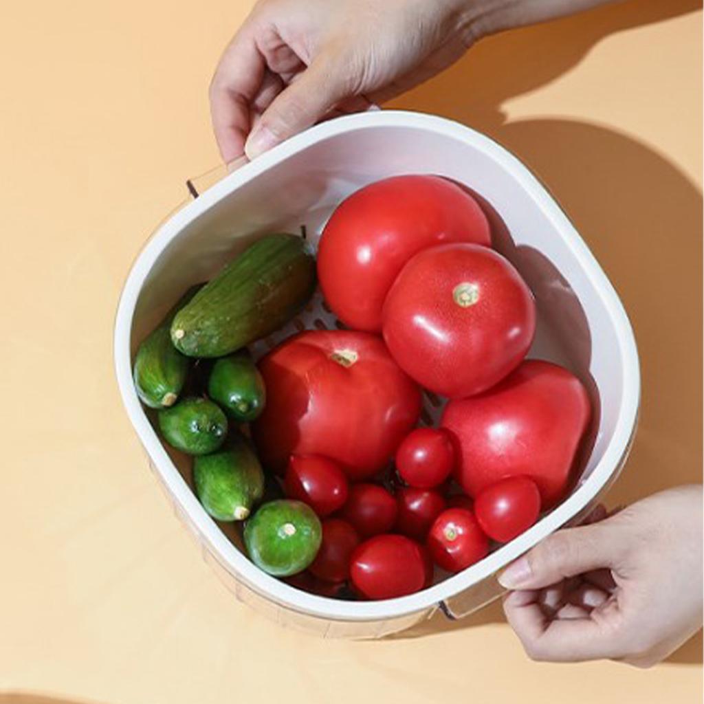 Vegetable Basin 2 Layer Multifunctional Plastic Fruit Wash Drain Basket Kitchen Tool L