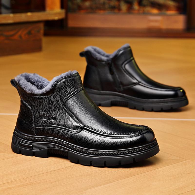 

2025 Зимние Ботинки из Натуральной Кожи Мужские Челси Модные Брендовые Ботинки Теплый Плюш Мужские Ботильоны Ботас Плоская Нескользящая Чисто Черная 44 чёрный