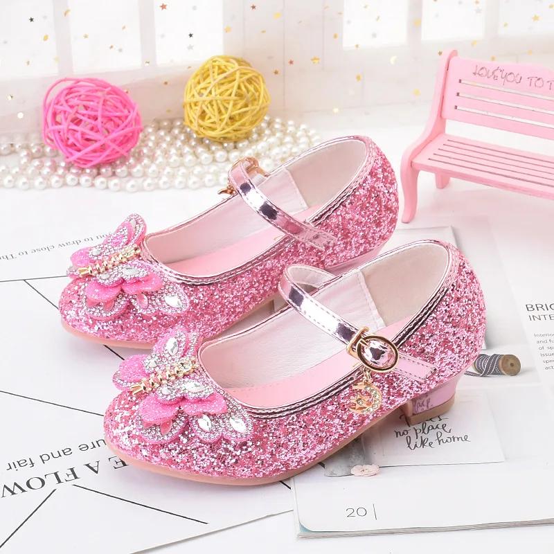 Fashion Children Princess Shoes Glitter Rhinestone Girls High-heels Leather Shoes for Party Wedding Kids Versatile Single Shoes