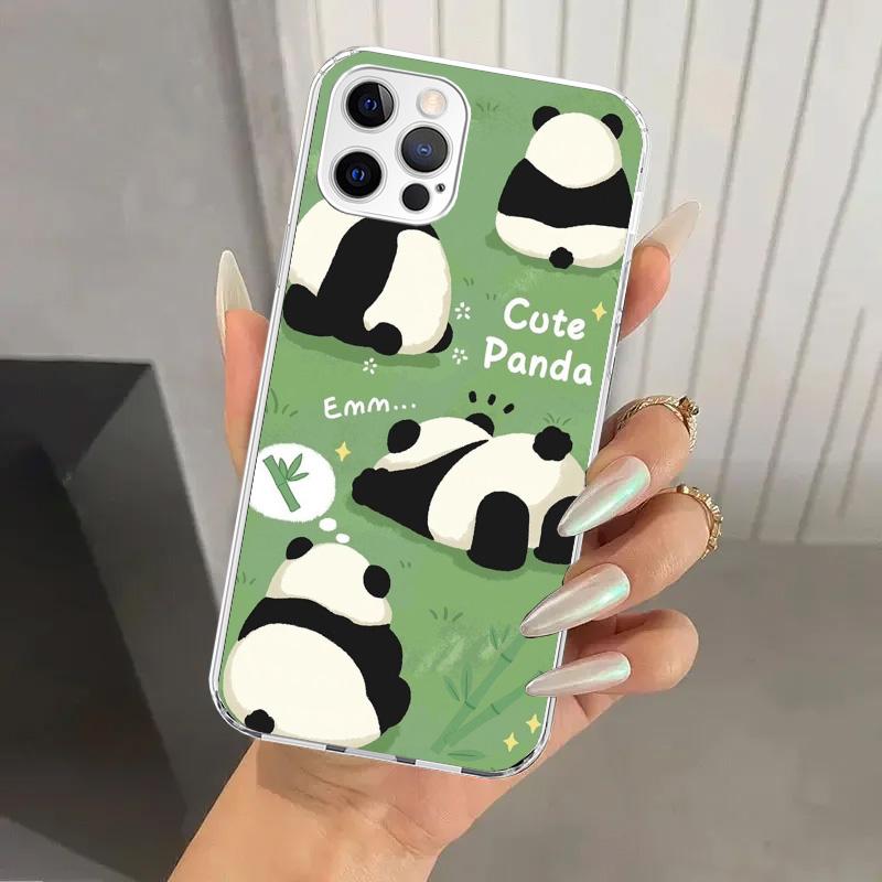 Cartoon Cute Panda Bear Phone Case for Iphone 17 Air 16 15 Plus 14 13 Mini 12 11 Pro Max 16E 7 8 SE 2020 Soft Funda Print Shell