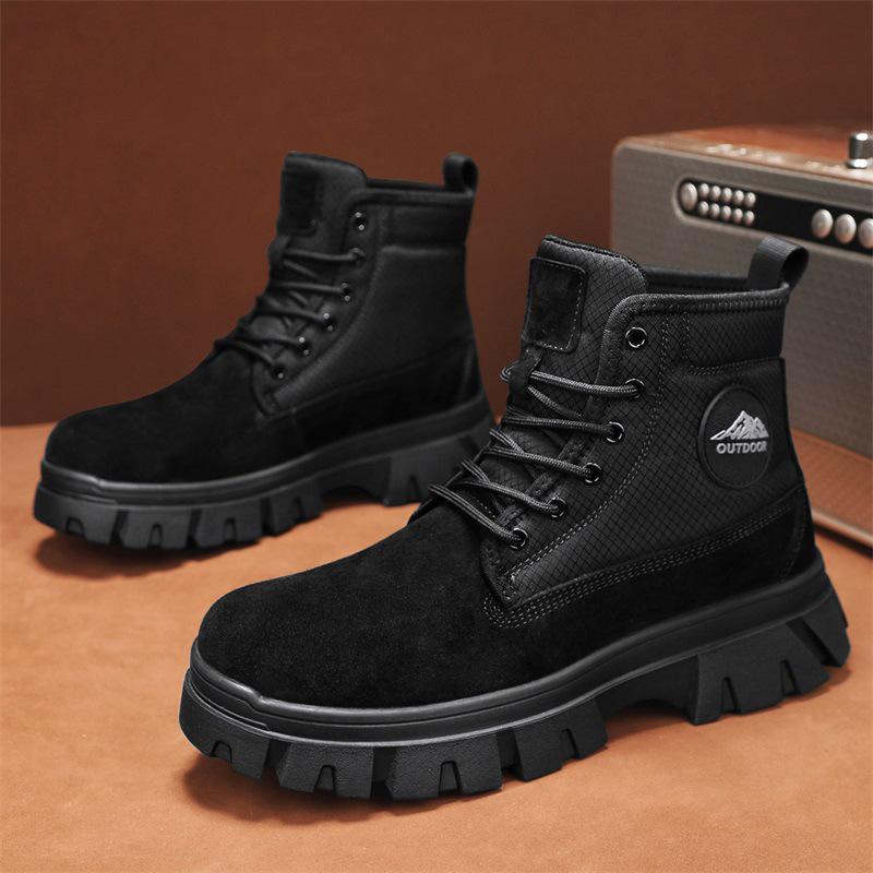 Men's Waterproof Leather & Fur Snow Boots - Non-Slip, Warm High-Top Workwear Martin Boots