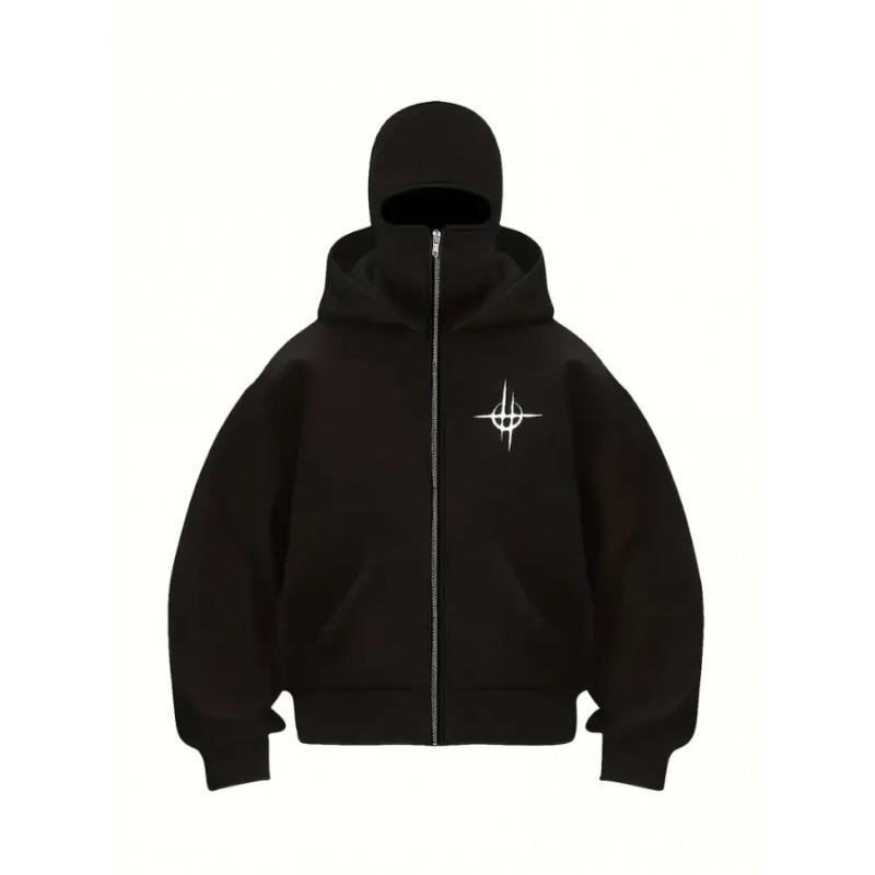 2026 Men's full zip hoodie - Gothic punk streetwear jacket with front zipper closed