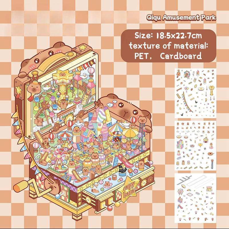 

Мила Мультяшна Капібара Масляний Ведмідь Зроби Сам Мініатюрний Світ Ландшафт Наліпки Мультяшна Кишенькова Сцена Кабінка 3D Наліпки для Складання Кабінки