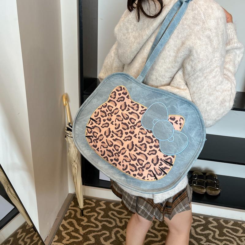 

Cartoon cute cat armpit bag leopard print backpack bag women s winter 2025 new Korean version tote bag big bag 33*11*30 синий