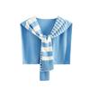 Ladies' Fashionable Shirt Draped Over A Shawl, Paired With A Striped Knitted Scarf