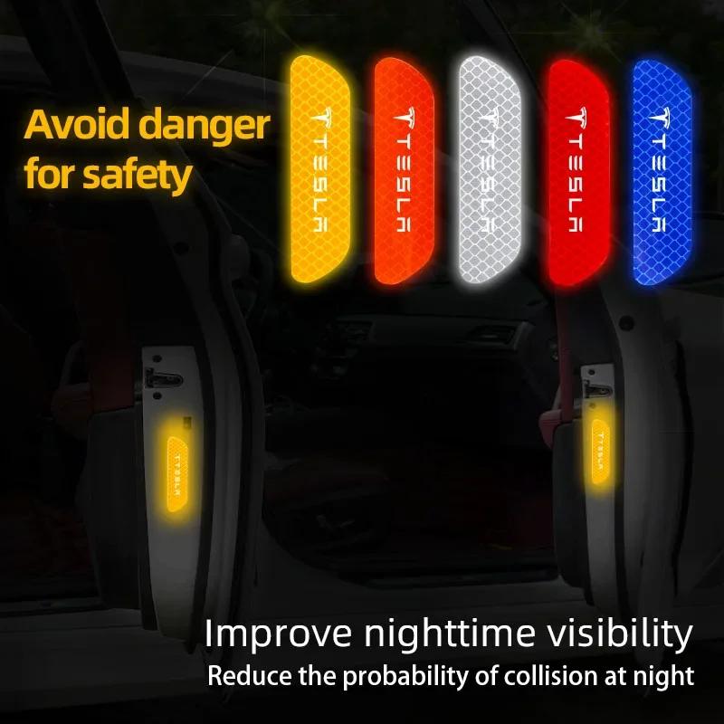 Car Sticker Tesla 4pcs Car Door Sticker Reflective Safety Warning Mark Decoration Decals For Tesla SpaceX Model 3 Y S Juguete Ro