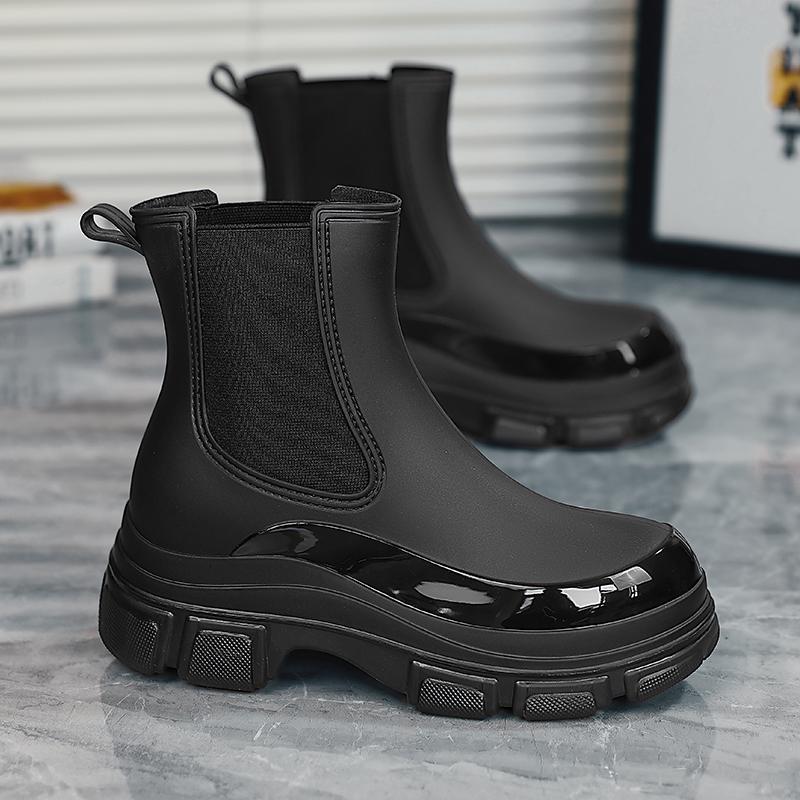 Women Waterproof Boots New Style Elastic Mouth Ankle Boots Mid Top Rain Shoes Non Slip Outdoor Indoor Chelsea Water Boot Woman