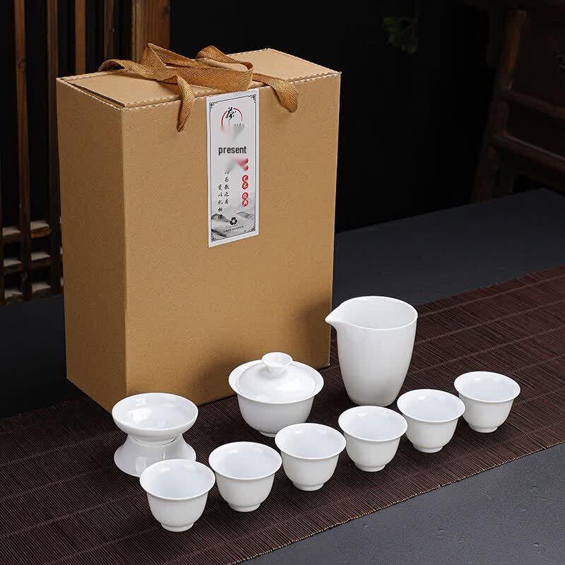 Biaoxing Dehua Suet Jade White Porcelain Kung Fu Tea Set