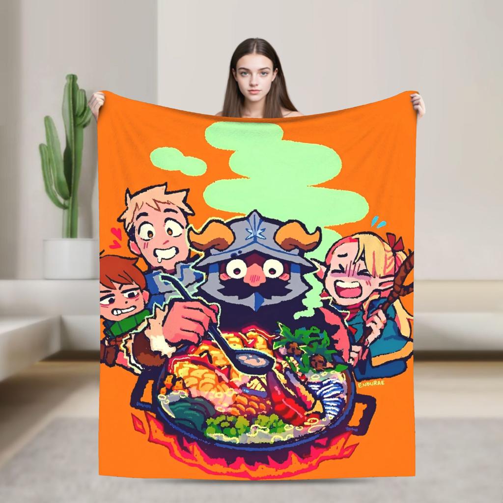 Dungeon Meshi Blanket Delicious in Dungeon Camping Flannel Bedding Throws For Outdoor Soft Warm Quality Bedspread Gift