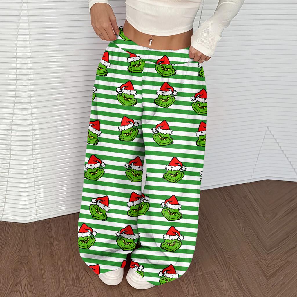 Women's Casual Christmas Print Elastic Waist Loose Fit With Plush Wide Leg Pants