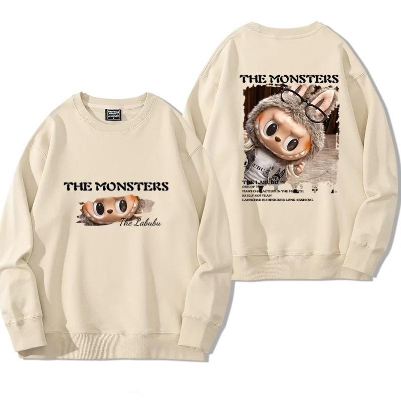 LABUBU Hoodies Printed Front and Rear Long-sleeved Round Neck Sweater Girl Cute Top