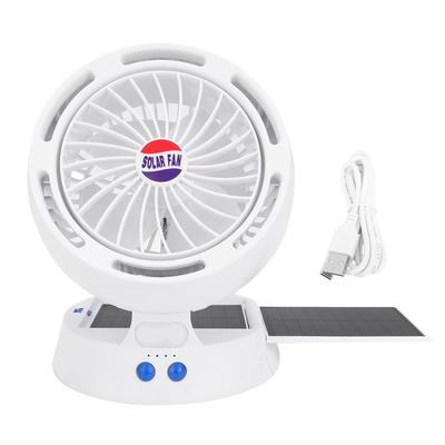 Solarventilator mit LED-Licht 4 Windgeschwindigkeiten 3 Helligkeiten Einstellbarer Winkel Faltbar Tragbarer Solar-Campingventilator für Outdoor