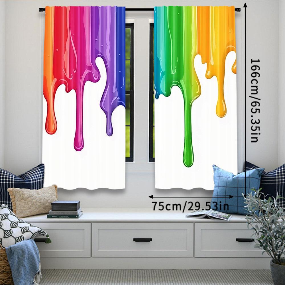 2Pcs Color Paint Drip Curtains Rainbow Curtains Suitable For Bedroom Bathroom Living Room Dining Room Study Room Office A
