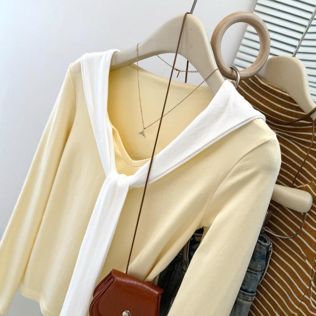 Chic Spicy V-Neck Slim-Fit Long-Sleeve Shawl T-Shirt for Women - Autumn Trendy Base Layer Top