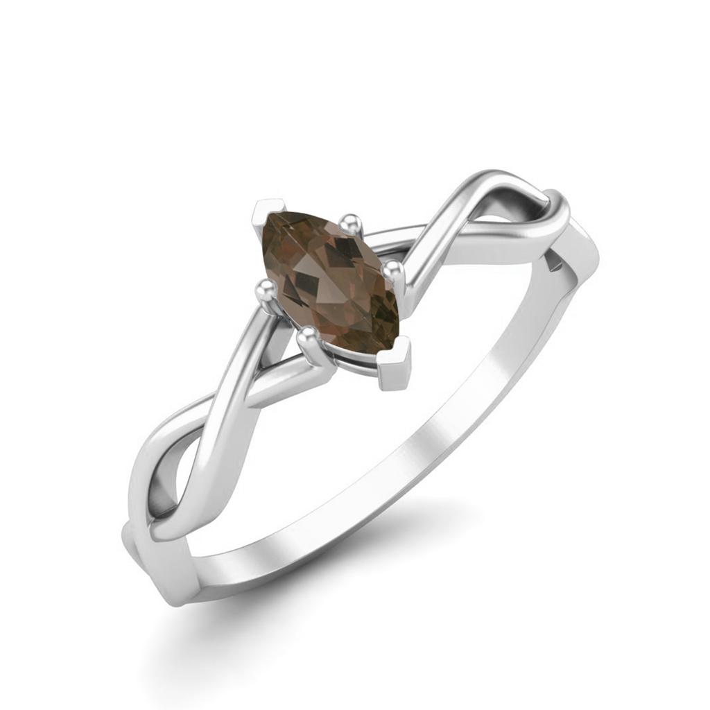 1.00 Ctw Marquise Smoky Quartz Solitaire Split Shank 925 Sterling Silver Women Wedding Ring