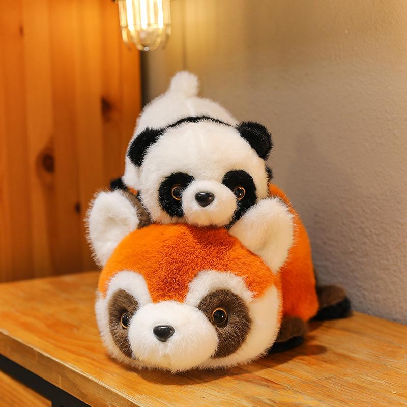 

Funny red panda doll turns into a little raccoon, lying down, giant panda plush toy, flip doll, birthday gift girl 35cm