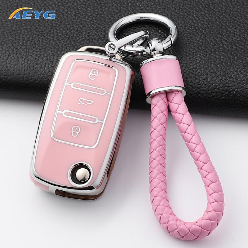 Tpu Car Flip Key Case Fob Keychain Suit For Volkswagen Vw Polo Golf Passat Tiguan Beetle Caddy Eos Skoda Octavia Seat Leon Altea