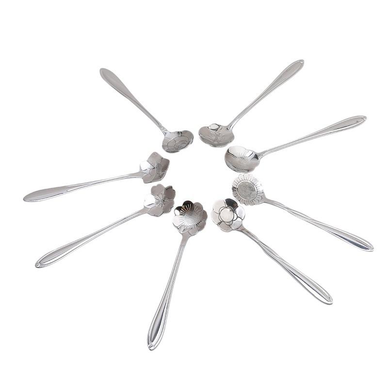 

Ложка-цветок для послеобеденного чая, маленькая ложка из нержавеющей стали, позолоченная кофейная роза One Size серебряный