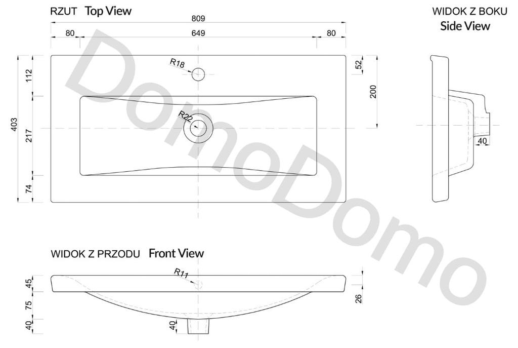 Bathroom cabinet with sink and 2 drawers 80x80cm Standing Oak Craft Cassandra