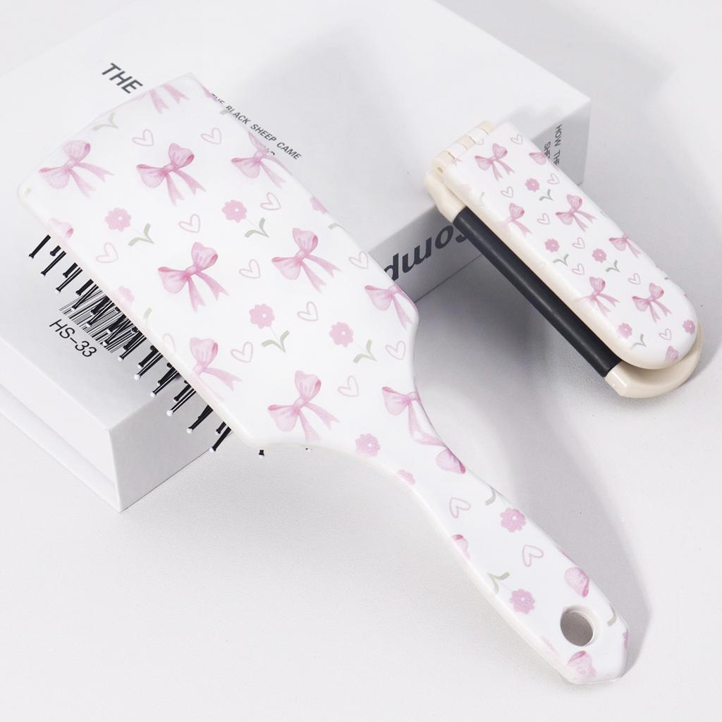 2pcs Printed Comb Set - Featuring Bow or Bear Patterns, Including Airbag Comb and Folding comb,Special for Real Hair Wigs