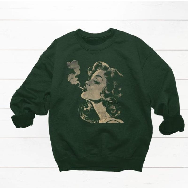Vintage Graphic Cigarette Smoking Trendy Retro Aesthetic Autumn and Winter Sweatshirt Trendy Gift for Thermal Hoodie Pullover